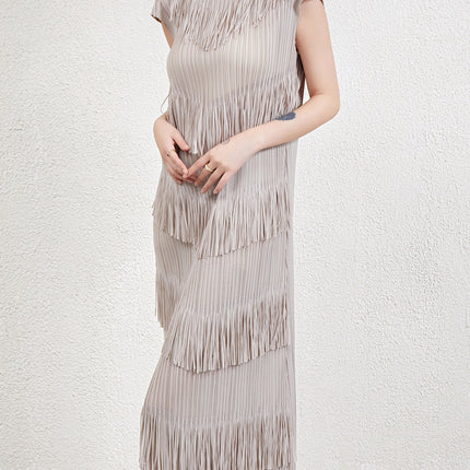 Temperament pleated dress dress dress European and American women's foreign trade explosions high-end Miyake tassel base skirt summer