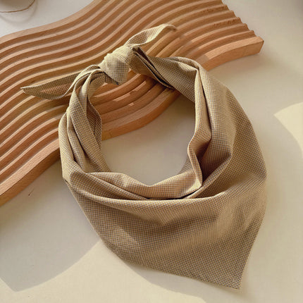 100 Linen Small Plaid Japanese Style Breathable Triangle Scarf Women's Summer Sunscreen Scarf All-match Multi-color New Low-key Scarf