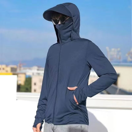2025 Ice Feel Ice Silk Hooded Sun Protection Clothing Summer Skin Clothing Outdoor Casual Sun Protection Jacket Fishing Clothing for Men and Women