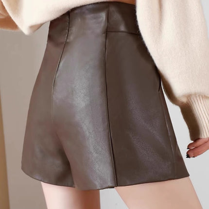 Pu Leather Shorts for Women, 2026 Autumn and Winter New Popular Style, Black High-Waisted A-Line Wide-Leg Loose Korean Style Boot Shorts
