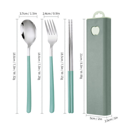 304 Stainless Steel Convenient Tableware Fork, Spoon and Chopsticks Three-Piece Set Outdoor Travel Student Storage Box Tableware Set