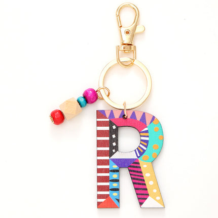 New Holiday Style Color Wooden Beads 26 Letter Keychain Key Chain Bag Hanging Accessories Cross-border Amazon