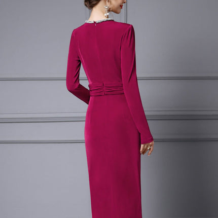 Elegant and Alluring Slit Dress 2026 Spring New High Society Burgundy Slimming Light Gown Dress