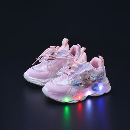 Wholesale with lights girls sneaker 2025 spring new fashion butterfly princess shoes children running shoes in stock