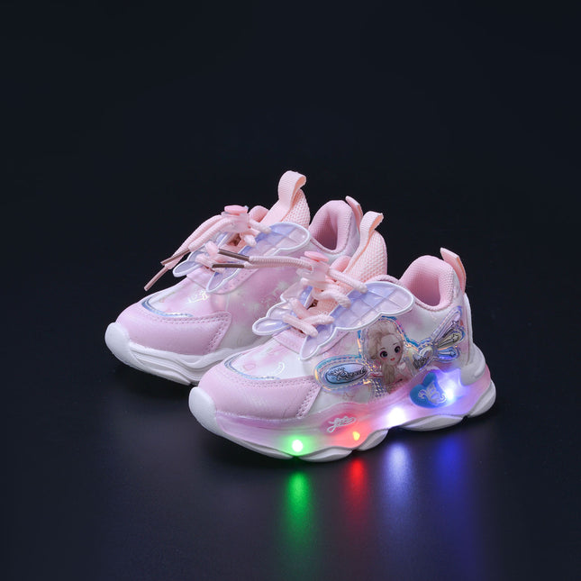 Wholesale with lights girls sneaker 2025 spring new fashion butterfly princess shoes children running shoes in stock