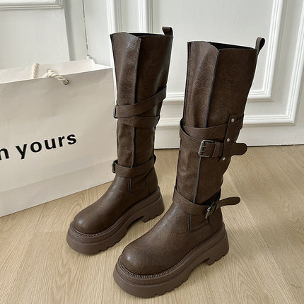 Cowhide Version ~ Thick-Soled Height-Increasing Boots 2025 New Women's Autum Versatile Retro Over-The-Knee Boots Knight Boots