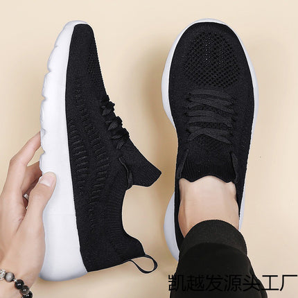2025 Spring Lace-Up Lightweight Cushioning Running Shoes for Men and Women, Cross-Border Large Size Flyknit Casual Sports Shoes, Dropshipping Available