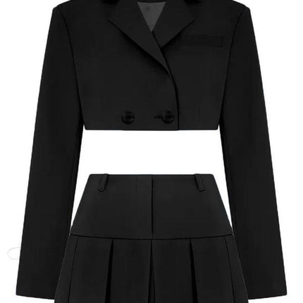 Ins Amazon Hot Selling Women's Two-Piece Short Skirt Suit Double-Breasted Short Suit Jacket Pleated Mini Skirt