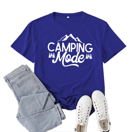 Amazon Supply Camping Mode Printed Short-Sleeved Women's Casual Summer Casual Loose Round Neck European Size
