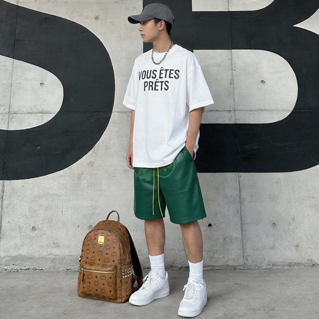 Cross-border European and American Shorts Men's New Teenager Fashion Brand Beach Pants Embroidered Alphabet Leather Drawstring Summer Shorts