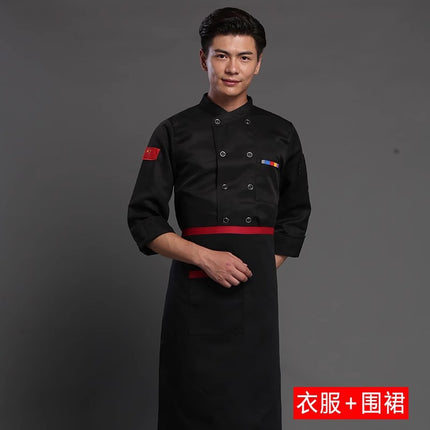 Chef Work Clothes Short-Sleeved Wholesale Men's Kitchen Hotel Catering Foreign Trade Restaurant Printable Embroidered Chef Uniform Long-Sleeved Suit
