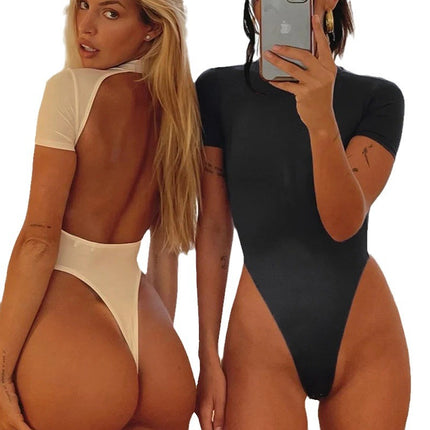 European and American solid color backless jumpsuit sexy hot girl tight beach jumpsuit Amazon cross-border hot sale