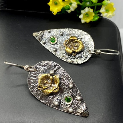 Hecheng European and American Cross-border New Unique Simple Two-color Electroplated Alloy Earrings with Flower Ear Jewelry Women Amazon