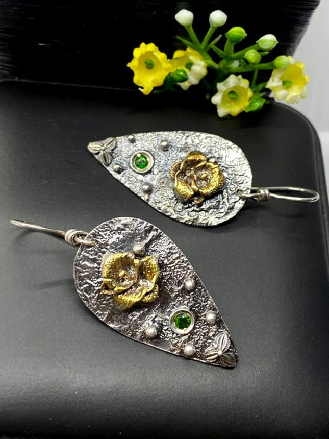 Hecheng European and American Cross-border New Unique Simple Two-color Electroplated Alloy Earrings with Flower Ear Jewelry Women Amazon