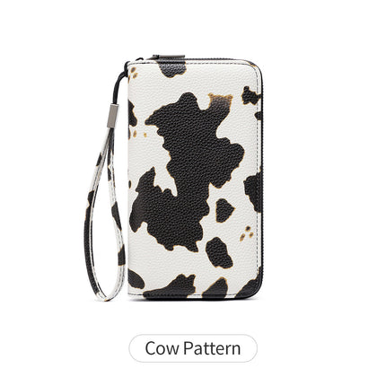 Foreign Trade Cross-Border New Women's Wallet Rfid Multi-Functional Large-Capacity Accordion Card Holder Printed Cow Pattern Clutch Bag