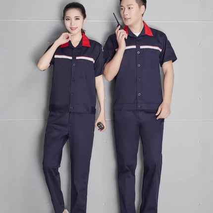 Gas Station Work Clothes, Summer Short-Sleeved Clothing, Petrochemical Gas Station Half-Sleeved Anti-Static Labor Protection Clothing Set, Customized