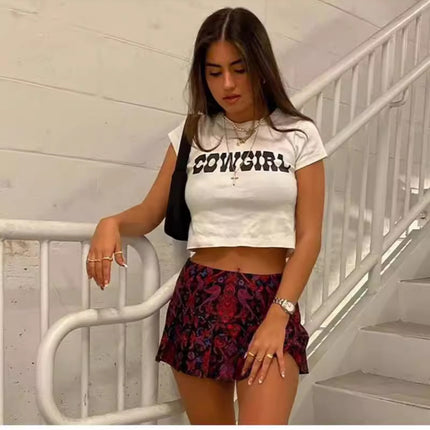 2021 Summer Women's Aliexpress Ebay Amazon European and American Cross-Border Trade Printed Slim-Fit T-Shirt with Patchwork Design