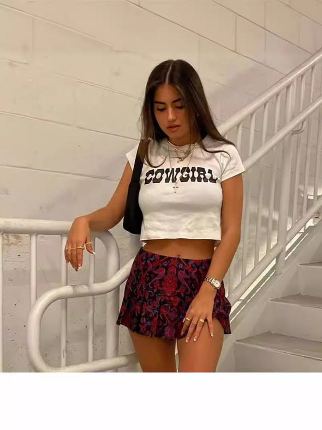 2021 Summer Women's Aliexpress Ebay Amazon European and American Cross-Border Trade Printed Slim-Fit T-Shirt with Patchwork Design