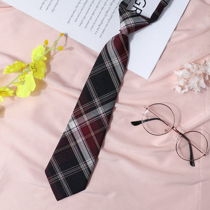 jk Japanese Style Plaid Women's Collar Flower Black Tie Collar String College Style Ribbon Bow Shirt ins Sailor Suit
