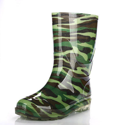 Military Rain Boots Camouflage Mid-Tube Non-Slip Waterproof Shoes Outdoor Fishing Rubber Shoes Overshoes Labor Warm Rain Boots Water Boots