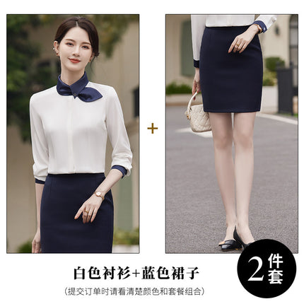 Professional Dress Long Sleeve White Shirt Women's 2024 Spring Temperament Women's Hotel Front Desk Jewelry Store Beautician Work Clothes