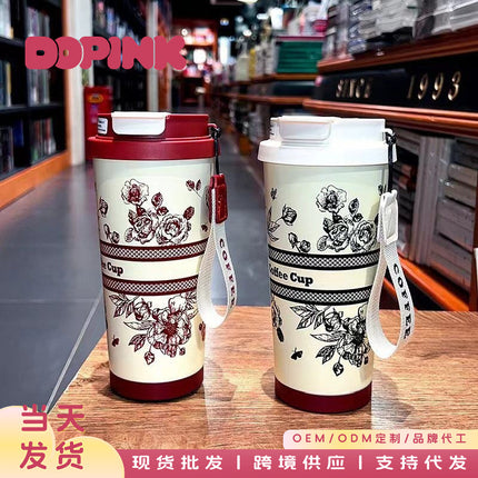 Coffee Thermos Cup 316 Stainless Steel Liner Simple and Fashionable Double Drinking Cup with Straw Water Cup Gift Logo Customization