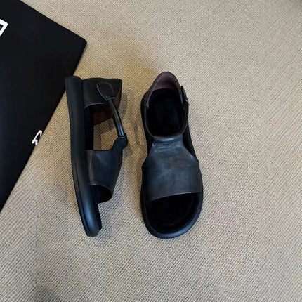 Sheepskin Version ~ Retro Casual Hollow Thick Bottom Open Toe Sandals Women's Summer New All-match Soft Bottom Height Increasing Roman Shoes