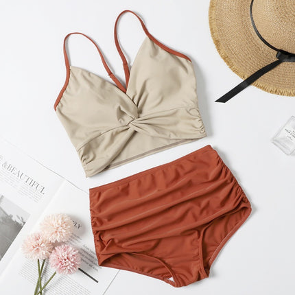 Cross-border Wholesale V-neck Sexy Swimsuit Women's Hot Spring Belly Covering Slimming Small Fresh Split ins Fairy Fan Chao Swimsuit