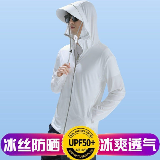 Summer Outdoor Travel Fishing Face-Covering Hooded Biking Anti-Ultraviolet Sun Hat Sunscreen Clothing Men's Ice Silk Sunshade