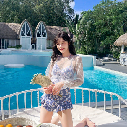 One-Piece Bikini Bottoms for Hot Spring Students, High-Waisted Swimsuit, Women's Cover-Up Two-Piece Swimsuit