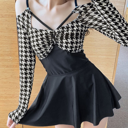 Swimsuit Women's Skirt-style One-piece Two-piece Set Conservative Belly-covering Slimming Sexy Beautiful Back Long-sleeved Super Fairy ins Small Chest Hot Spring