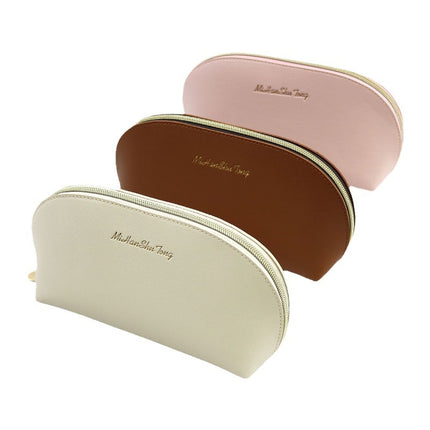 New Semicircular Pu Cosmetic Bag, High-End Fashionable Leather Women's Clutch Bag, Portable Large-Capacity Cosmetics Bag
