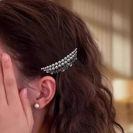 Retro Elegant Pearl Crescent Head Top Exquisite French Hair Half-Tie Spring Clip Internet Celebrity High-end Hairpin