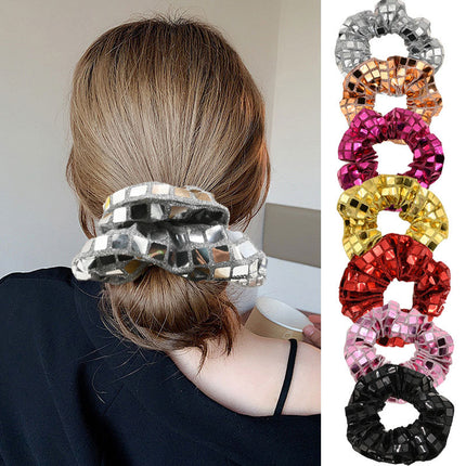 New cross-border silver large intestine hair ring women's head high sense hair ring fabric hair rope light luxury hair accessories wholesale