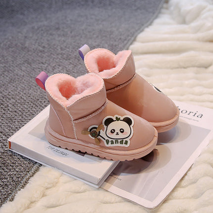 2025 New Korean Style Children's Snow Boots, Cute Cartoon Leather Surface, Warm Cotton Boots, Short Boots, Padded and Thickened Children's Shoes