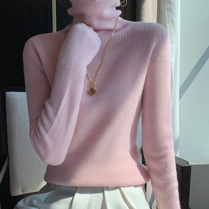 New Autumn and Winter Women's Base Sweater All-match Knit Sweater First-line Garment Piled Collar Solid Color Sweater Inner Riding