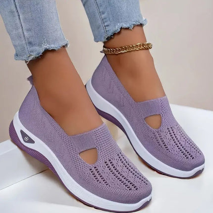 Middle-Aged and Elderly Women's Shoes 2024 Spring Model, Mesh Breathable Soft-Soled Lightweight Shoes for Seniors, Fly-Knit Women's Shoes, Lightweight and Breathable