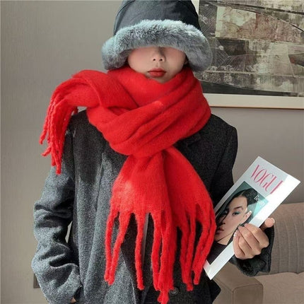 New Solid Color Mahair Scarf for Couple Winter Warm Thickened Korean-style All-match Student Long Girl Scarf