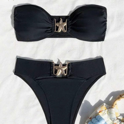 in stock European and American New Sexy Starfish Tube Top Solid Color Bikini Bikini Split Women's Swimsuit Swimwear Cross Border