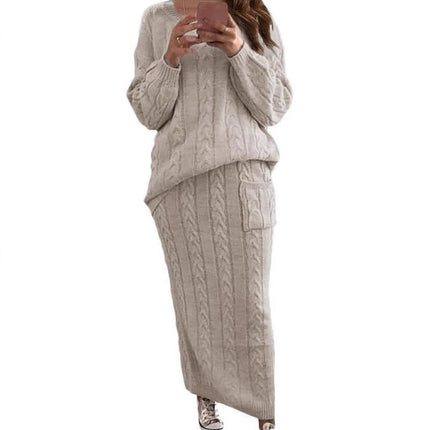 2026 Autumn/Winter New Women's Fashion Amazon European and American Style Cable Knit Sweater Women's Set Dress