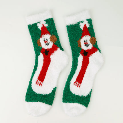 Winter New Christmas Socks Women's Cartoon European and American Winter Christmas Socks Coral Fleece Floor Socks Sleep Socks