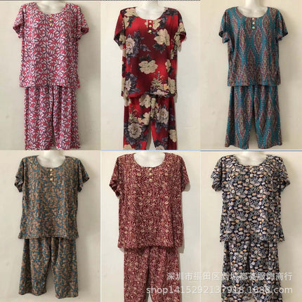 1688 Stall Supply Summer Middle-aged and Elderly Women's T-shirt Two-piece Old People's Short-sleeved Suit New Products