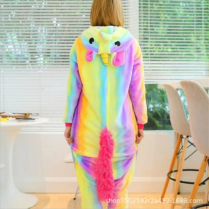 Mixed batch autumn and winter flannel cartoon one-piece pajamas home performance clothes toilet version adult home clothes pajamas