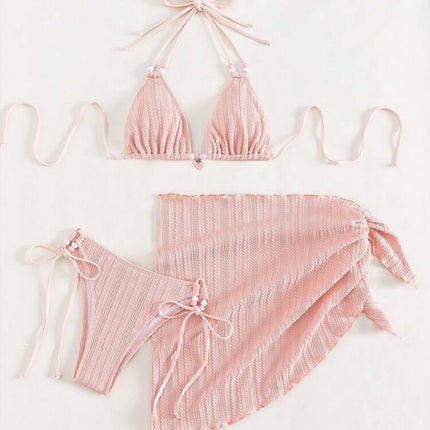 2024 European and American New I Special Fabric Strap Triangle Bikini Swimsuit Beach Skirt Bikini Cross-border Exclusive