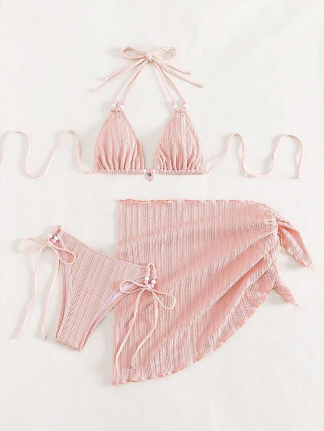 2024 European and American New I Special Fabric Strap Triangle Bikini Swimsuit Beach Skirt Bikini Cross-border Exclusive