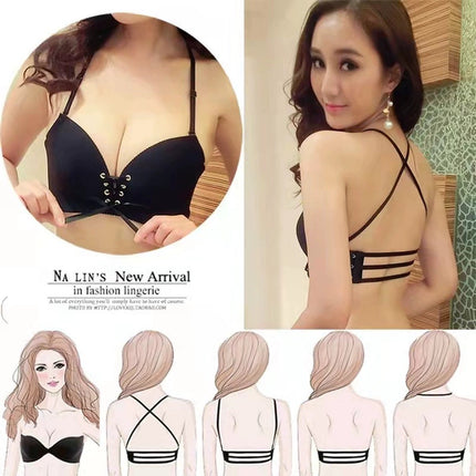 Backless Strap Traceless Women's Bra One-piece Push-up Cross Back Beautiful Back Adjustable Underwear Factory Direct Supply