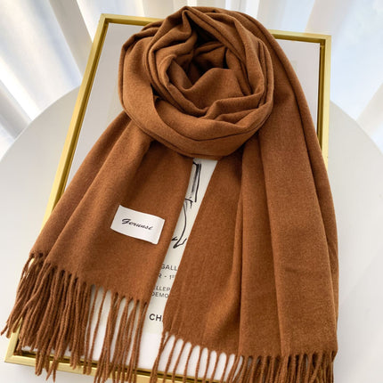 Solid Color Faux Cashmere Scarf for Women, Annual Meeting Red, High-End Feel, Spring and Autumn Woven Neck Scarf, Korean Style Versatile Artistic Warm Shawl
