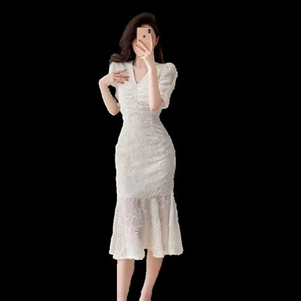 Yujie Fan Long Dress Cross-border 2024 Summer Internet Celebrity Elegant Waist Lace Fishtail Dress Yujie Light Luxury dress
