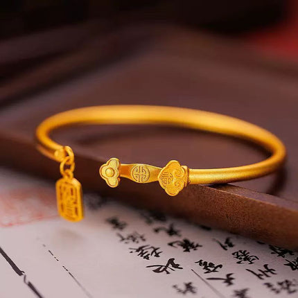 Gold-Plated Chinese-Style Ethnic Vintage Open-Ended Bracelet Niche Retro Gold-Plated Ruyi Bracelet Same Style as Gold Store