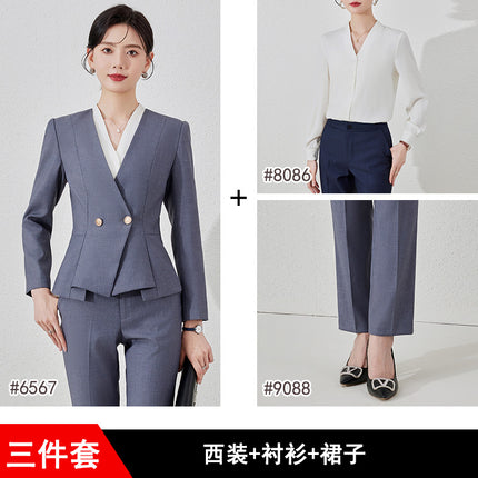 High-end Suit suit Female Spring and Autumn Professional Temperament Goddess Fan Hotel Manager Front Desk Reception Beauty Salon Overalls